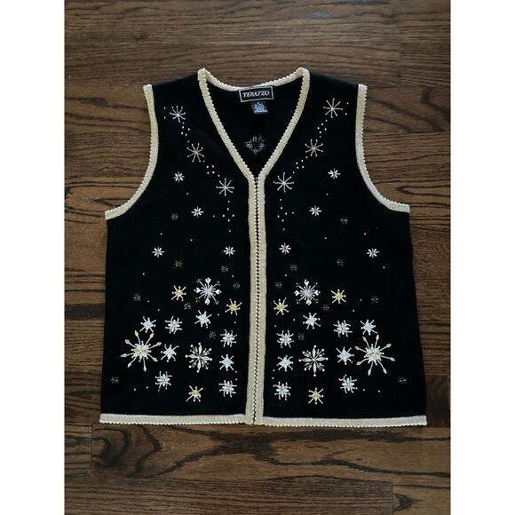Vintage Snowflake Sweater Zip Vest Fall Winter Christmas Party Festive Beaded - Picture 7 of 12